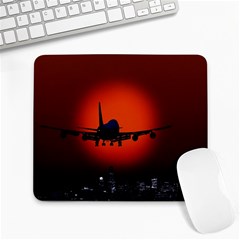 Red Sun Jet Flying Over The City Art Large Mousepads by Sapixe