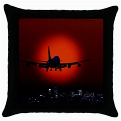 Red Sun Jet Flying Over The City Art Throw Pillow Case (black) by Sapixe