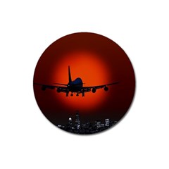 Red Sun Jet Flying Over The City Art Magnet 3  (round) by Sapixe