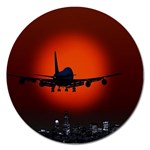 Red Sun Jet Flying Over The City Art Magnet 5  (Round) Front