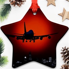 Red Sun Jet Flying Over The City Art Star Ornament (two Sides) by Sapixe