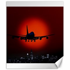 Red Sun Jet Flying Over The City Art Canvas 20  X 24   by Sapixe