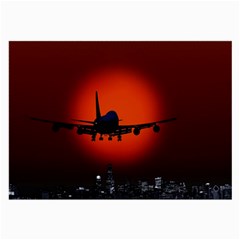 Red Sun Jet Flying Over The City Art Large Glasses Cloth by Sapixe