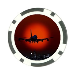 Red Sun Jet Flying Over The City Art Poker Chip Card Guard by Sapixe