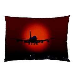 Red Sun Jet Flying Over The City Art Pillow Case by Sapixe