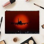 Red Sun Jet Flying Over The City Art Cosmetic Bag (Large)  Front