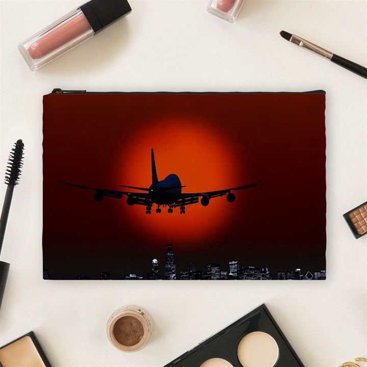 Red Sun Jet Flying Over The City Art Cosmetic Bag (Large) 