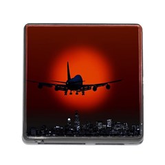 Red Sun Jet Flying Over The City Art Memory Card Reader (square) by Sapixe