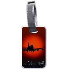 Red Sun Jet Flying Over The City Art Luggage Tags (one Side)  by Sapixe