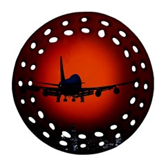 Red Sun Jet Flying Over The City Art Ornament (round Filigree) by Sapixe