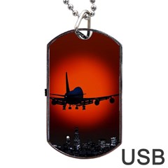 Red Sun Jet Flying Over The City Art Dog Tag Usb Flash (one Side) by Sapixe