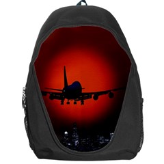 Red Sun Jet Flying Over The City Art Backpack Bag by Sapixe