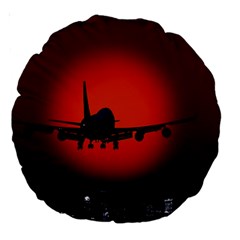 Red Sun Jet Flying Over The City Art Large 18  Premium Round Cushions by Sapixe