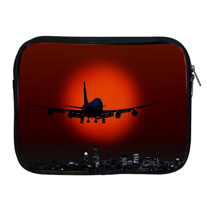 Red Sun Jet Flying Over The City Art Apple iPad 2/3/4 Zipper Cases