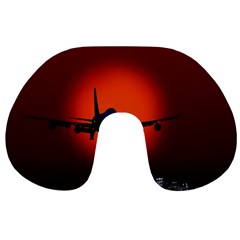 Red Sun Jet Flying Over The City Art Travel Neck Pillows by Sapixe