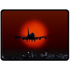 Red Sun Jet Flying Over The City Art Double Sided Fleece Blanket (large)  by Sapixe