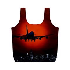 Red Sun Jet Flying Over The City Art Full Print Recycle Bags (m)  by Sapixe