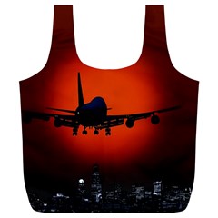 Red Sun Jet Flying Over The City Art Full Print Recycle Bags (l)  by Sapixe