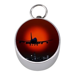 Red Sun Jet Flying Over The City Art Mini Silver Compasses by Sapixe