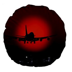 Red Sun Jet Flying Over The City Art Large 18  Premium Flano Round Cushions by Sapixe