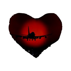 Red Sun Jet Flying Over The City Art Standard 16  Premium Flano Heart Shape Cushions by Sapixe