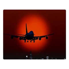 Red Sun Jet Flying Over The City Art Double Sided Flano Blanket (large)  by Sapixe