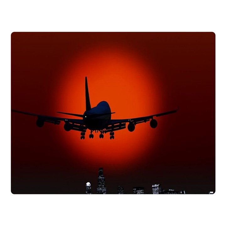 Red Sun Jet Flying Over The City Art Double Sided Flano Blanket (Large) 