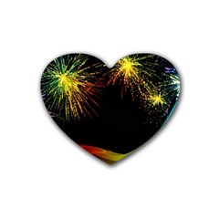 Rainbow Fireworks Celebration Colorful Abstract Heart Coaster (4 Pack)  by Sapixe