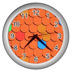 Roof Brick Colorful Red Roofing Wall Clocks (silver)  by Sapixe