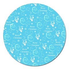 Santa Christmas Collage Blue Background Magnet 5  (round) by Sapixe