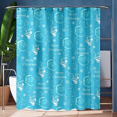 Santa Christmas Collage Blue Background Shower Curtain 60  X 72  (medium)  by Sapixe