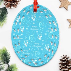 Santa Christmas Collage Blue Background Oval Filigree Ornament (two Sides) by Sapixe