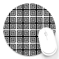 Seamless Pattern Background Black And White Round Mousepads by Sapixe