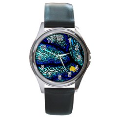 Sea Fans Diving Coral Stained Glass Round Metal Watch by Sapixe