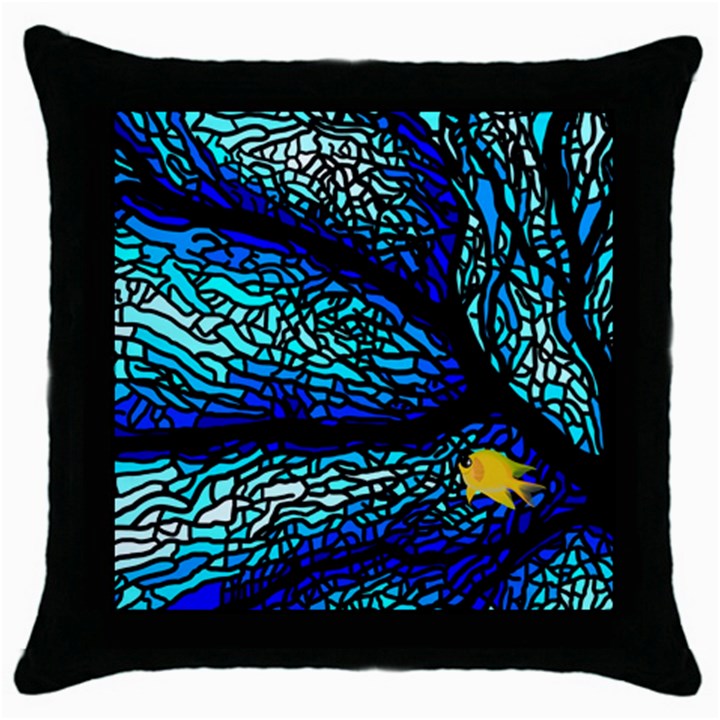 Sea Fans Diving Coral Stained Glass Throw Pillow Case (Black)