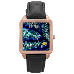 Sea Fans Diving Coral Stained Glass Rose Gold Leather Watch  by Sapixe