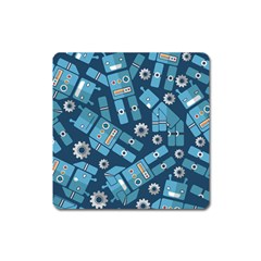 Seamless Pattern Robot Square Magnet by Sapixe