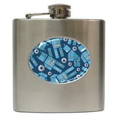 Seamless Pattern Robot Hip Flask (6 Oz) by Sapixe