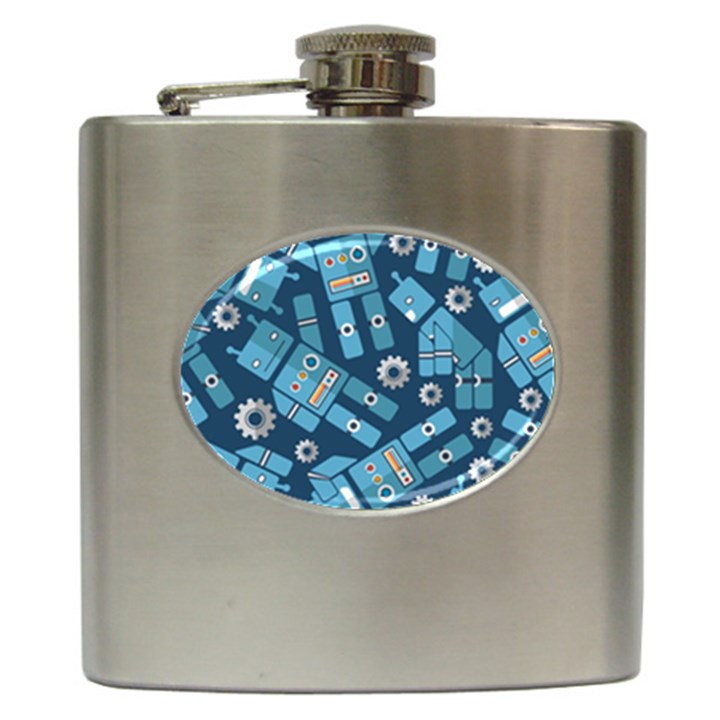 Seamless Pattern Robot Hip Flask (6 oz)