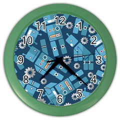 Seamless Pattern Robot Color Wall Clocks by Sapixe