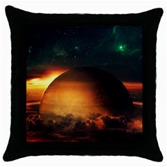 Saturn Rings Fantasy Art Digital Throw Pillow Case (black) by Sapixe