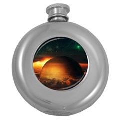 Saturn Rings Fantasy Art Digital Round Hip Flask (5 Oz) by Sapixe