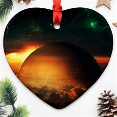 Saturn Rings Fantasy Art Digital Heart Ornament (two Sides) by Sapixe