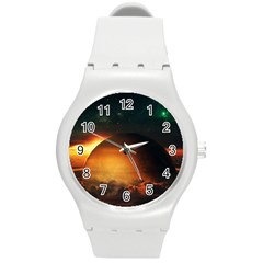 Saturn Rings Fantasy Art Digital Round Plastic Sport Watch (m) by Sapixe