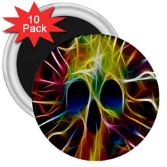 Skulls Multicolor Fractalius Colors Colorful 3  Magnets (10 Pack)  by Sapixe