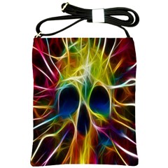 Skulls Multicolor Fractalius Colors Colorful Shoulder Sling Bags by Sapixe