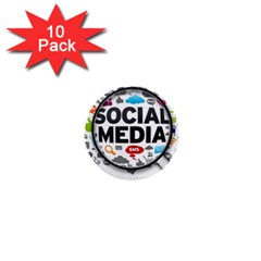 Social Media Computer Internet Typography Text Poster 1  Mini Buttons (10 Pack)  by Sapixe