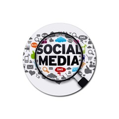 Social Media Computer Internet Typography Text Poster Rubber Round Coaster (4 Pack)  by Sapixe