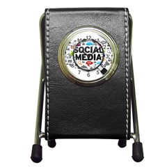 Social Media Computer Internet Typography Text Poster Pen Holder Desk Clocks by Sapixe