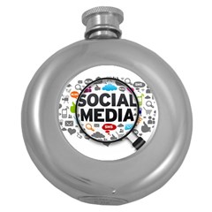 Social Media Computer Internet Typography Text Poster Round Hip Flask (5 Oz) by Sapixe